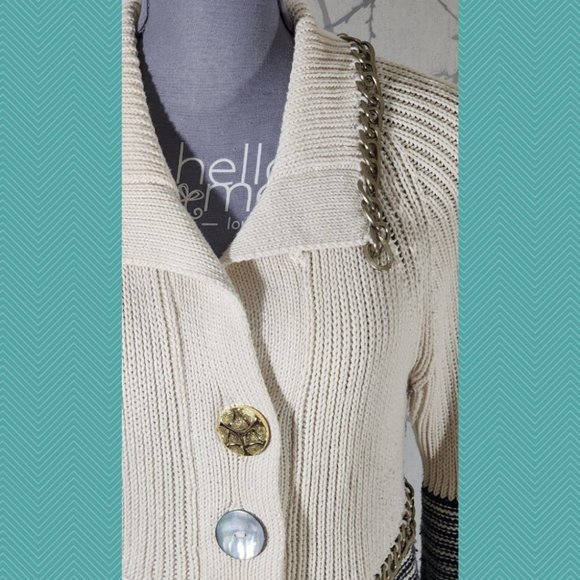 Pure Handknit Chunky Knit Button Front Cardigan w/ Chainlink Detail - Picture 2 of 5